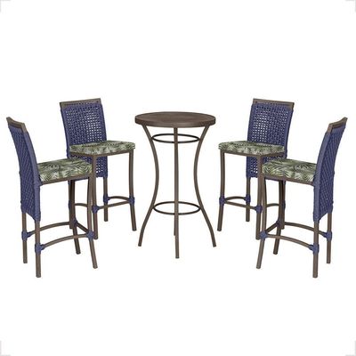 Mesa Bistrô E 4 Banquetas Roma Marrom Corda Estofado 5 Trama Azul