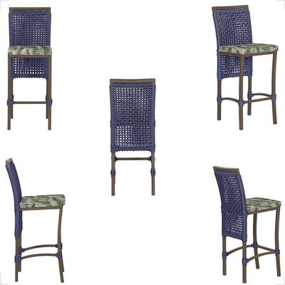 Mesa Bistrô E 4 Banquetas Roma Marrom Corda Estofado 5 Trama Azul