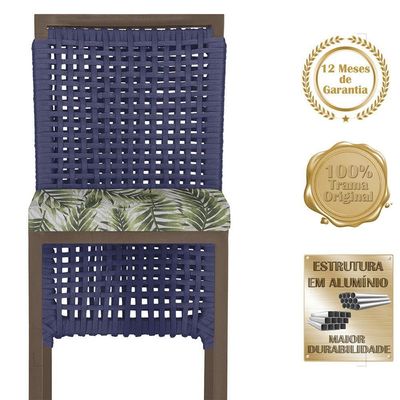 Mesa Bistrô E 4 Banquetas Roma Marrom Corda Estofado 5 Trama Azul