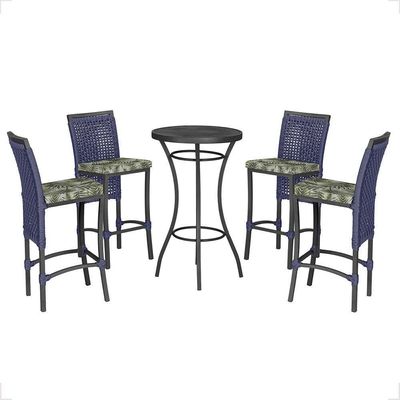 Mesa Bistrô E 4 Banquetas Roma Preta Corda Estofado 5 Trama Azul