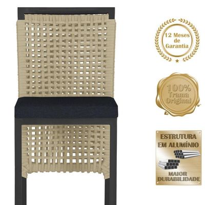 Mesa Bistro E 2 Banquetas Roma Preta Corda Náutica 12 Rami