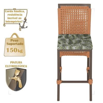 Mesa Bistrô E 4 Banquetas Roma Marrom Corda Estofado 5 Trama Terra Cota