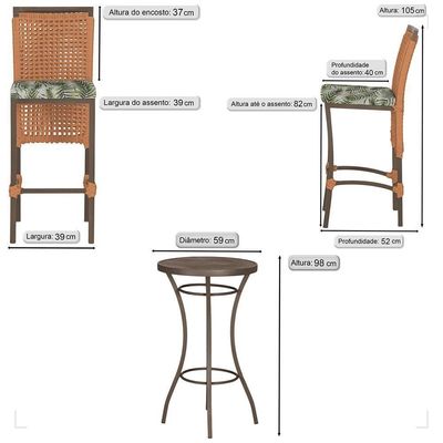 Mesa Bistrô E 4 Banquetas Roma Marrom Corda Estofado 5 Trama Terra Cota
