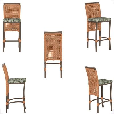 Mesa Bistrô E 4 Banquetas Roma Marrom Corda Estofado 5 Trama Terra Cota