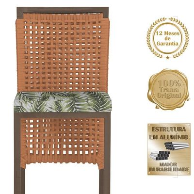 Mesa Bistrô E 4 Banquetas Roma Marrom Corda Estofado 5 Trama Terra Cota