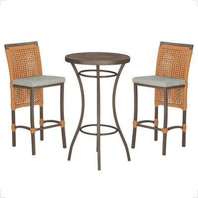 Mesa Bistrô 2 Banquetas Roma Marrom Corda Náutica 3 Trama Terra Cota