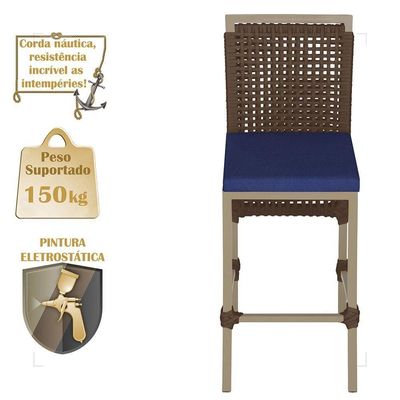 Mesa Bistrô E 2 Banquetas Roma Fendi Corda Estofado 10 Trama Marrom