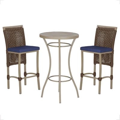 Mesa Bistrô E 2 Banquetas Roma Fendi Corda Estofado 10 Trama Marrom