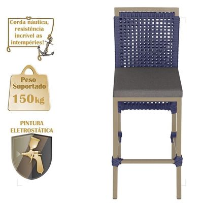 Mesa Bistro E 2 Banquetas Roma Fendi Corda Náutica 11 Azul