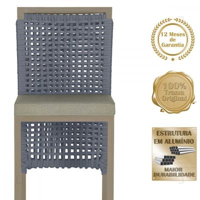 2 Banqueta Em Alumínio Roma Fendi Corda Náutica Tecido 8 Prata