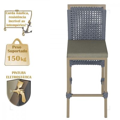 2 Banqueta Em Alumínio Roma Fendi Corda Náutica Tecido 8 Prata