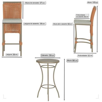 Mesa Bistrô 2 Banquetas Roma Fendi Corda Náutica 3 Trama Terra Cota