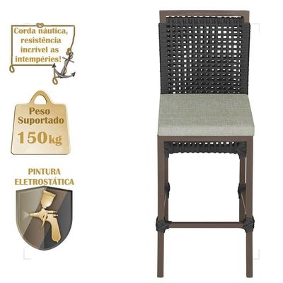 Mesa Bistrô 4 Banquetas Roma Marrom Corda Náutica 3 Trama Preto