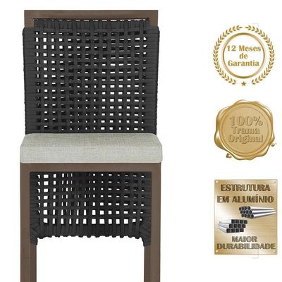 Mesa Bistrô 4 Banquetas Roma Marrom Corda Náutica 3 Trama Preto