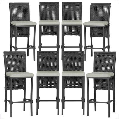 8 Banqueta Em Alumínio Roma Preta Corda Náutica Tecido 3 Preto