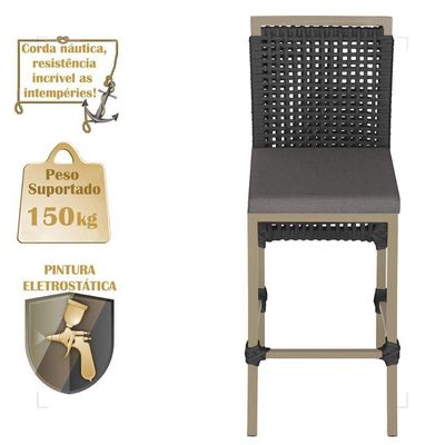 Mesa Bistro E 4 Banquetas Roma Fendi Corda Náutica 11 Preta