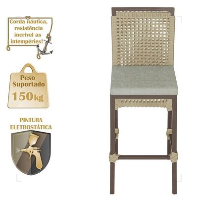 Mesa Bistrô 4 Banquetas Roma Marrom Corda Náutica 3 Trama Rami
