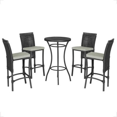 Mesa Bistrô Com 4 Banquetas Roma Preta Corda Náutica 3 Trama Preto