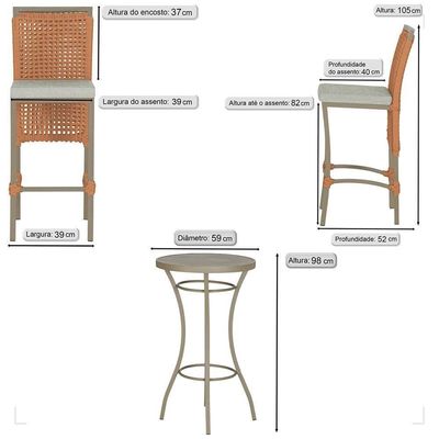 Mesa Bistrô 2 Banquetas Roma Fendi Corda Náutica 3 Trama Terra Cota