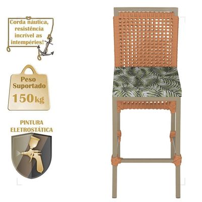 Mesa Bistrô 2 Banquetas Roma Corda Náutica Estofado 5 Trama Terra Cota