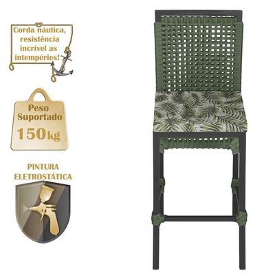 Mesa Bistrô 2 Banquetas Roma Preta Náutica Estofado 5 Trama Verde