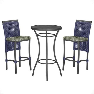 Mesa Bistrô 2 Banquetas Roma Preta Náutica Estofado 5 Trama Azul