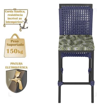 Mesa Bistrô 2 Banquetas Roma Preta Náutica Estofado 5 Trama Azul