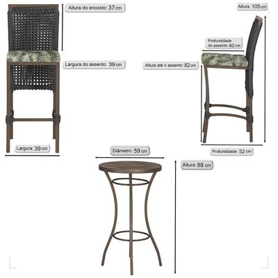 Mesa Bistrô E 4 Banquetas Roma Marrom Corda Estofado 5 Trama Preto
