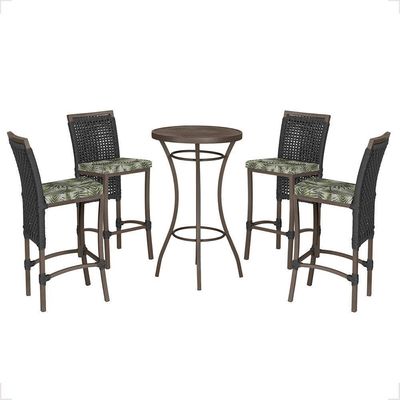 Mesa Bistrô E 4 Banquetas Roma Marrom Corda Estofado 5 Trama Preto