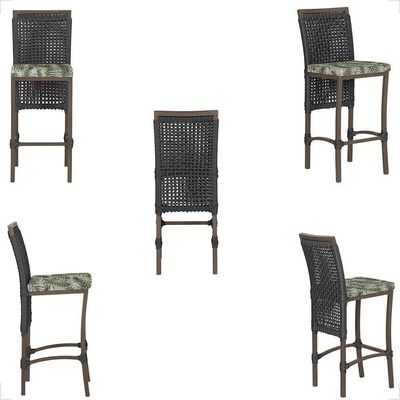 Mesa Bistrô E 4 Banquetas Roma Marrom Corda Estofado 5 Trama Preto