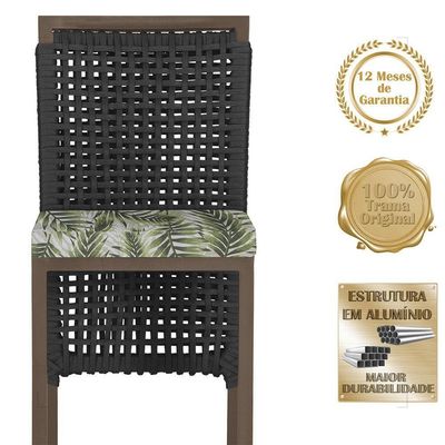Mesa Bistrô E 4 Banquetas Roma Marrom Corda Estofado 5 Trama Preto