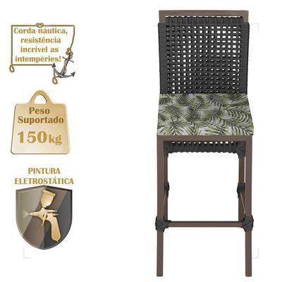 Mesa Bistrô E 4 Banquetas Roma Marrom Corda Estofado 5 Trama Preto