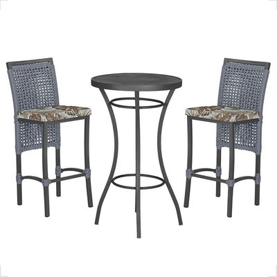 Mesa Bistrô E 2 Banquetas Roma Preta Corda Estofado 6 Trama Prata