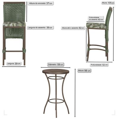 Mesa Bistrô 2 Banquetas Roma Corda Náutica Estofado 5 Trama Verde