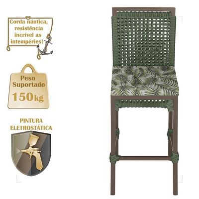 Mesa Bistrô 2 Banquetas Roma Corda Náutica Estofado 5 Trama Verde