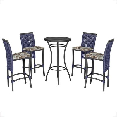 Mesa Bistrô E 4 Banquetas Roma Preta Corda Estofado 6 Trama Azul