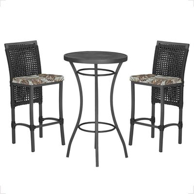 Mesa Bistrô E 2 Banquetas Roma Preta Corda Estofado 6 Trama Preto