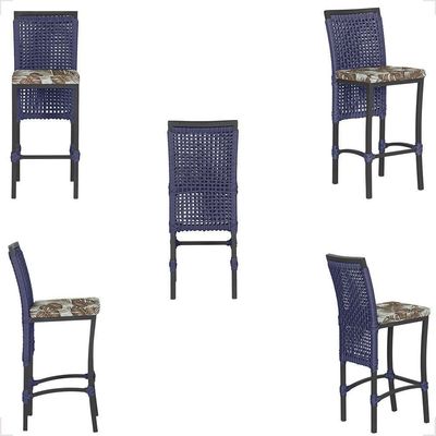 Mesa Bistrô E 4 Banquetas Roma Preta Corda Estofado 6 Trama Azul