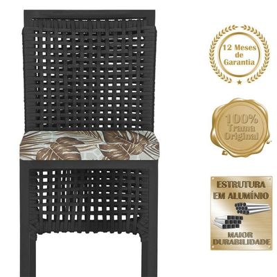 Mesa Bistrô E 2 Banquetas Roma Preta Corda Estofado 6 Trama Preto