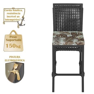 Mesa Bistrô E 2 Banquetas Roma Preta Corda Estofado 6 Trama Preto