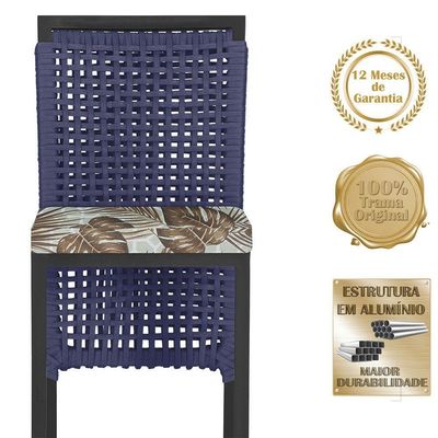 Mesa Bistrô E 4 Banquetas Roma Preta Corda Estofado 6 Trama Azul