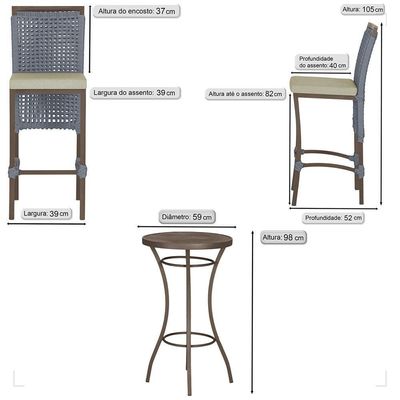 Mesa Bistrô E 2 Banquetas Roma Marrom Corda Estofado 7 Trama Prata