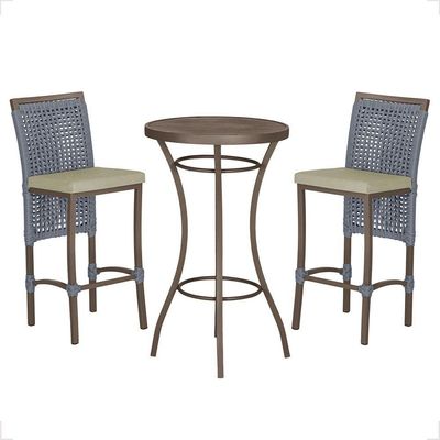 Mesa Bistrô E 2 Banquetas Roma Marrom Corda Estofado 7 Trama Prata