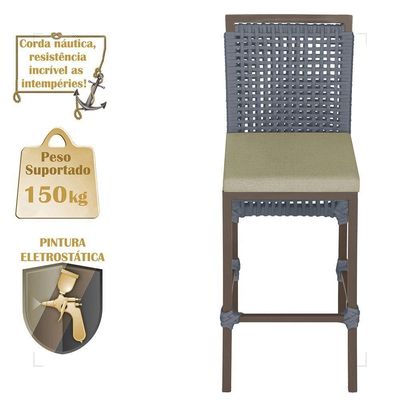 Mesa Bistrô E 2 Banquetas Roma Marrom Corda Estofado 7 Trama Prata