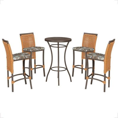 Mesa Bistrô E 4 Banquetas Roma Marrom Corda Estofado 6 Trama Terra Cota