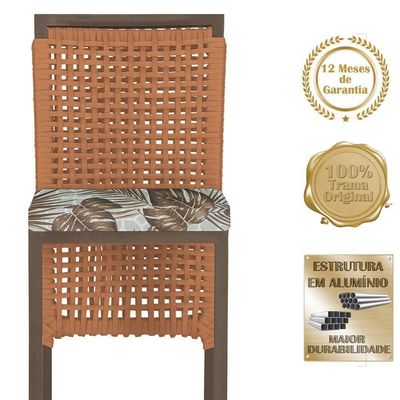 Mesa Bistrô E 4 Banquetas Roma Marrom Corda Estofado 6 Trama Terra Cota