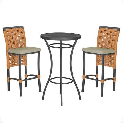 Mesa Bistrô E 2 Banquetas Roma Preta Corda Estofado 7 Trama Terra Cota