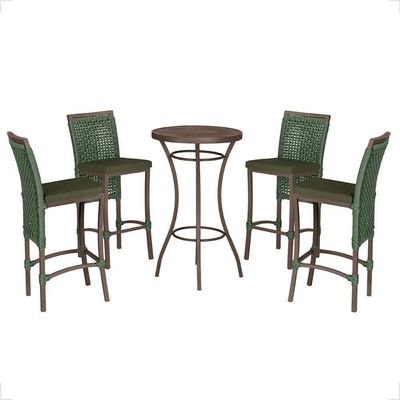 Mesa Bistro E 4 Banquetas Roma Marrom Corda Náutica 12 Verde
