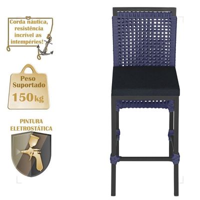 Mesa Bistro E 4 Banquetas Roma Preta Corda Náutica 12 Azul