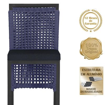 Mesa Bistro E 4 Banquetas Roma Preta Corda Náutica 12 Azul